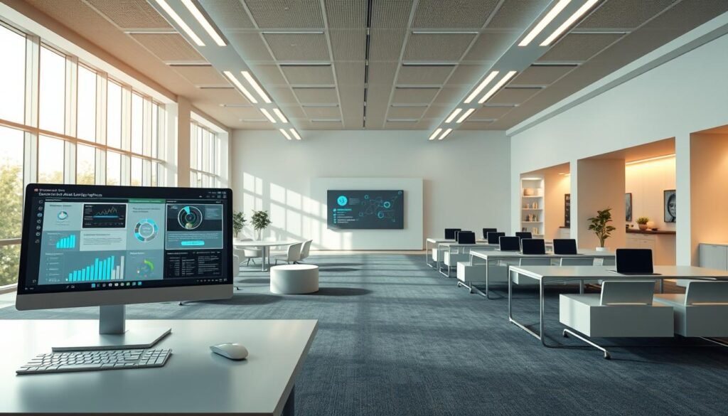 A classically elegant, meticulously crafted adaptive learning platform. The foreground features an immersive, user-friendly interface with intuitive controls and visually striking data visualizations. The middle ground showcases personalized learning pathways and adaptive content recommendations, all powered by AI algorithms. The background depicts a futuristic, minimalist learning environment with sleek, modular furniture and floor-to-ceiling windows allowing natural light to flood the space. The entire scene is bathed in a warm, inviting glow, conveying a sense of intelligence, innovation, and effortless educational transformation. A classically elegant, meticulously crafted adaptive learning platform. The foreground features an immersive, user-friendly interface with intuitive controls and visually striking data visualizations. The middle ground showcases personalized learning pathways and adaptive content recommendations, all powered by AI algorithms. The background depicts a futuristic, minimalist learning environment with sleek, modular furniture and floor-to-ceiling windows allowing natural light to flood the space. The entire scene is bathed in a warm, inviting glow, conveying a sense of intelligence, innovation, and effortless educational transformation.