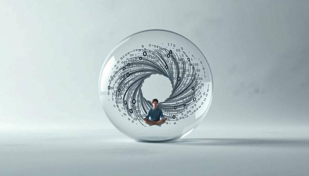 A thoughtful discussion on the ethical implications of artificial intelligence unfolds in a serene, minimalist setting. In the foreground, a glass sphere contains a swirling mass of binary code, symbolizing the complex algorithms that power AI systems. Surrounding it, a neutral gray backdrop accentuates the contemplative mood. In the middle ground, a lone figure sits in a meditative pose, deep in contemplation of the ethical dilemmas posed by the AI sphere. Soft, diffused lighting illuminates the scene, creating a sense of tranquility and introspection. The overall composition invites the viewer to ponder the weighty issues of machine intelligence and its impact on human values and society. A thoughtful discussion on the ethical implications of artificial intelligence unfolds in a serene, minimalist setting. In the foreground, a glass sphere contains a swirling mass of binary code, symbolizing the complex algorithms that power AI systems. Surrounding it, a neutral gray backdrop accentuates the contemplative mood. In the middle ground, a lone figure sits in a meditative pose, deep in contemplation of the ethical dilemmas posed by the AI sphere. Soft, diffused lighting illuminates the scene, creating a sense of tranquility and introspection. The overall composition invites the viewer to ponder the weighty issues of machine intelligence and its impact on human values and society.