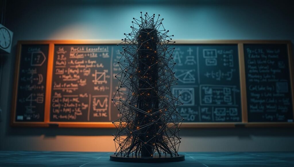A towering neural network model stands at the heart of a dimly lit laboratory, its intricate layers illuminated by soft, directional lighting that casts dramatic shadows. In the background, a chalkboard filled with complex mathematical equations and diagrams hints at the pioneering work of the AI inventor who envisioned this revolutionary system. The model's sleek, futuristic design evokes a sense of possibility and the dawn of a new era in artificial intelligence, as if it were a pivotal moment in the evolution of this transformative technology. A towering neural network model stands at the heart of a dimly lit laboratory, its intricate layers illuminated by soft, directional lighting that casts dramatic shadows. In the background, a chalkboard filled with complex mathematical equations and diagrams hints at the pioneering work of the AI inventor who envisioned this revolutionary system. The model's sleek, futuristic design evokes a sense of possibility and the dawn of a new era in artificial intelligence, as if it were a pivotal moment in the evolution of this transformative technology.
